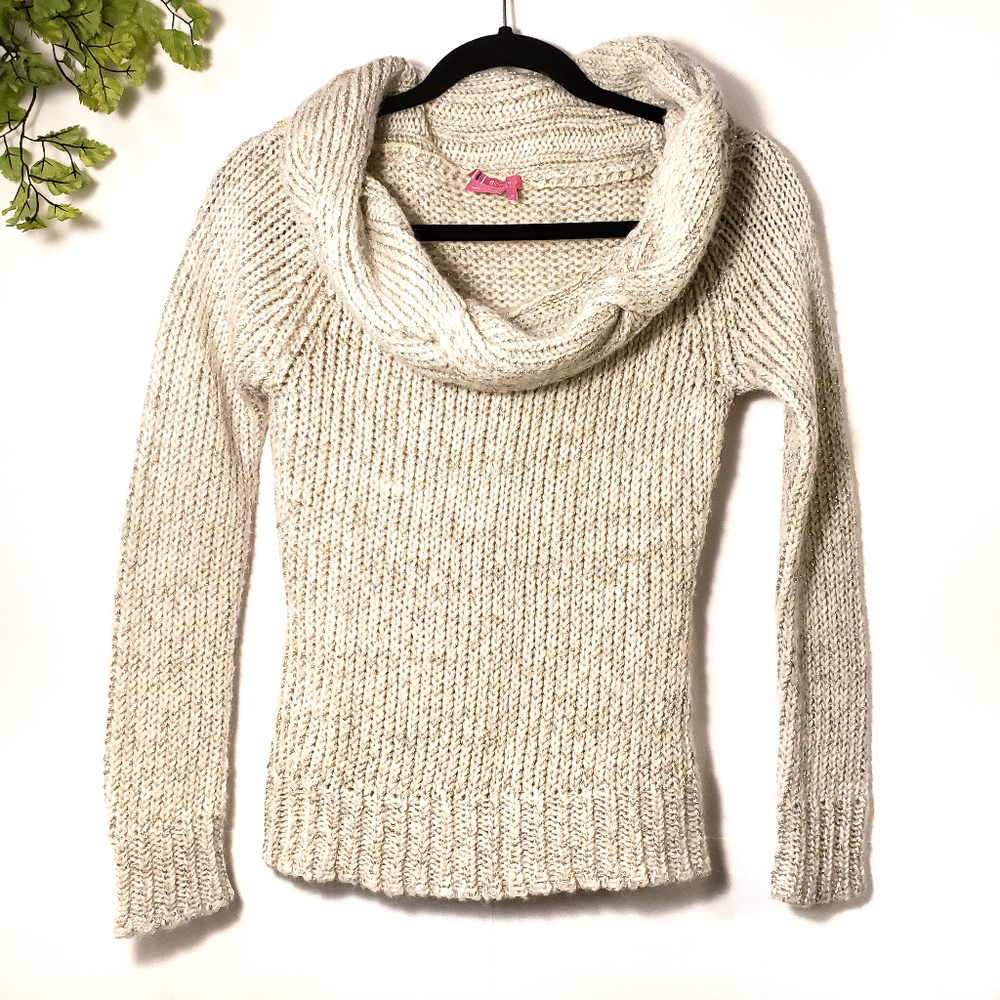 BCBGIRLS Ivory Sweater Long Sleeve Cowl Neck